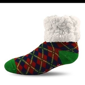 Pudus Slipper Socks Red Green Plaid New Unisex